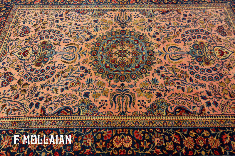 Antique Persian Kashan (Dabir) Floral Salmon Color Rug n°:81484990